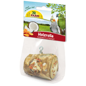 JR Birds Dřevěná rolka s náplní pro papoušky 1 ks